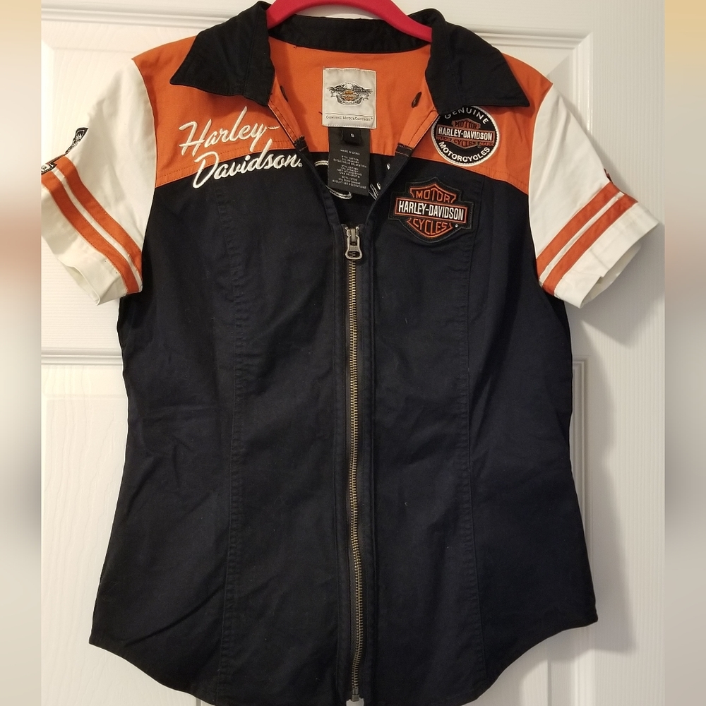 Harley Davidson embroided womens zip up racing shirt size small